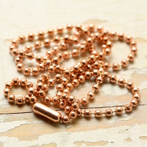 2.4mm Solid Copper Ball Chain Necklace with End Connector, Long or Choker Bright Copper Necklace 14 16 18 20 22 24 26 28 30 32 34 36 inch image 1