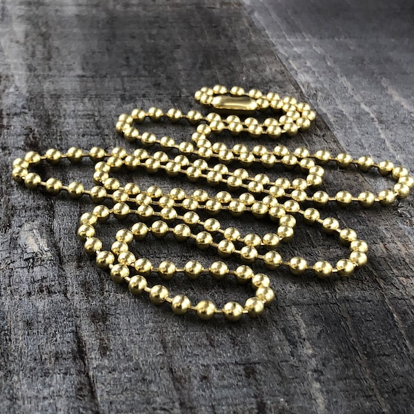 4.0mm Large Dog Tag Chain Gold Solid Brass BallChain Necklace with End Connector Bare Yellow Brass, Custom Length