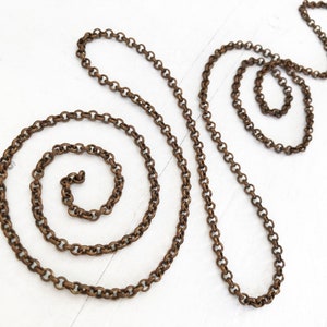 6ft Brass Belcher Chain 3.5mm Rolo Chain, Antiqued Round Links Oxidized 3mm 4mm image 5