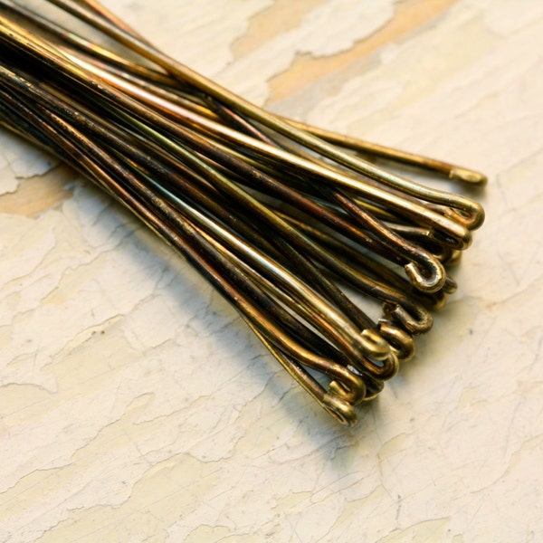 3" Antiqued Brass Headpins 20g, Extra Long Handmade Oxidized Solid Brass Head Pins - 20 pieces, Findings