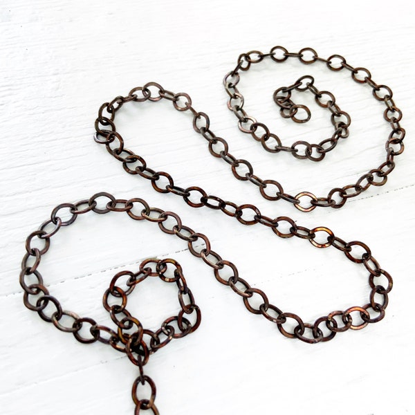 6ft 5mm x 6mm Cable Flat Link Oxidized Brass Cable Chain, 20g Flattened Round-ish Oval Links SOLDERED