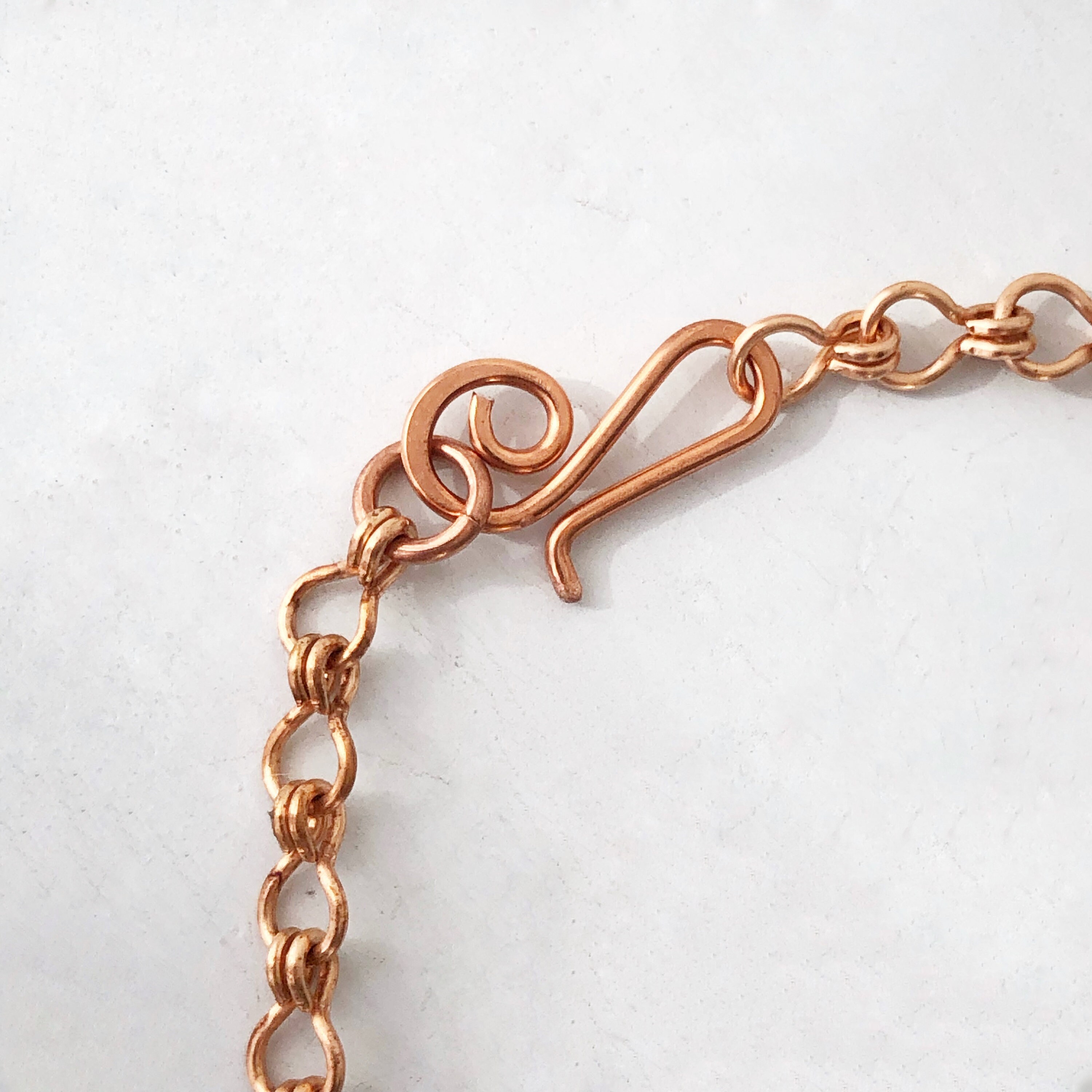Handmade adjustable copper chain for pendant, wire wrapped links