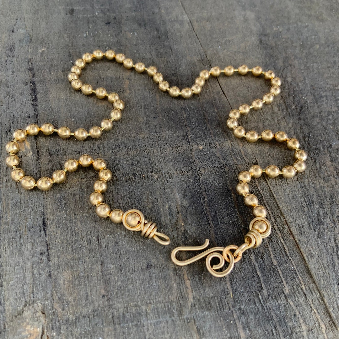 Large Gold Brass Necklace Chain With Artisan Clasp, 4mm Ballchain, Wire