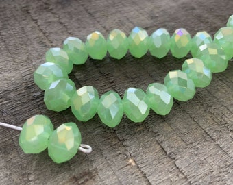 Spring Green AB Crystal Rondelle Beads 8mm 5mm Faceted Glass Milky Sea Foam Opal Green Mint Lime Rondel 30pcs