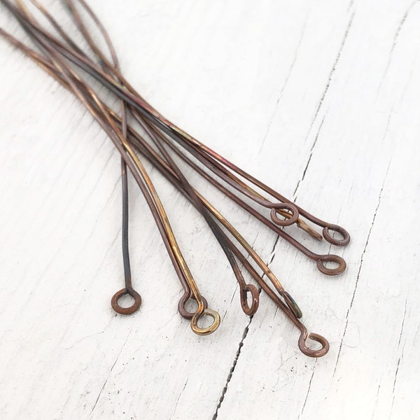 3" Antiqued Brass Eyepins 20g, Eye Pin Extra Long Handmade Oxidized Solid Brass Loops - 20 pieces, Findings