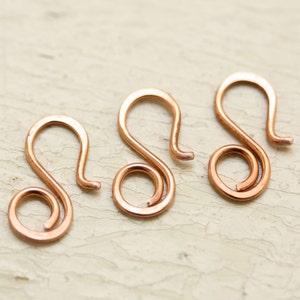 3 Small Copper Clasps, Hook with Jump Ring Handmade Wire Findings, Solid Copper Swirl clasp image 2