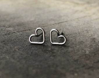 Stainless Steel Heart Studs, Wire Heart Post Earrings, Small Minimalist Simple Handmade Silver Alternative Earrings