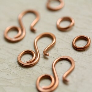 3 Small Copper Clasps, Hook with Jump Ring Handmade Wire Findings, Solid Copper Swirl clasp image 3
