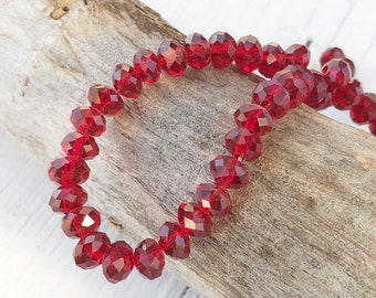 Cherry Red 6mm Faceted Crystal Rondelle Clear Ruby Red 6x4mm Crystal Beads Puffy Rondel 45pcs
