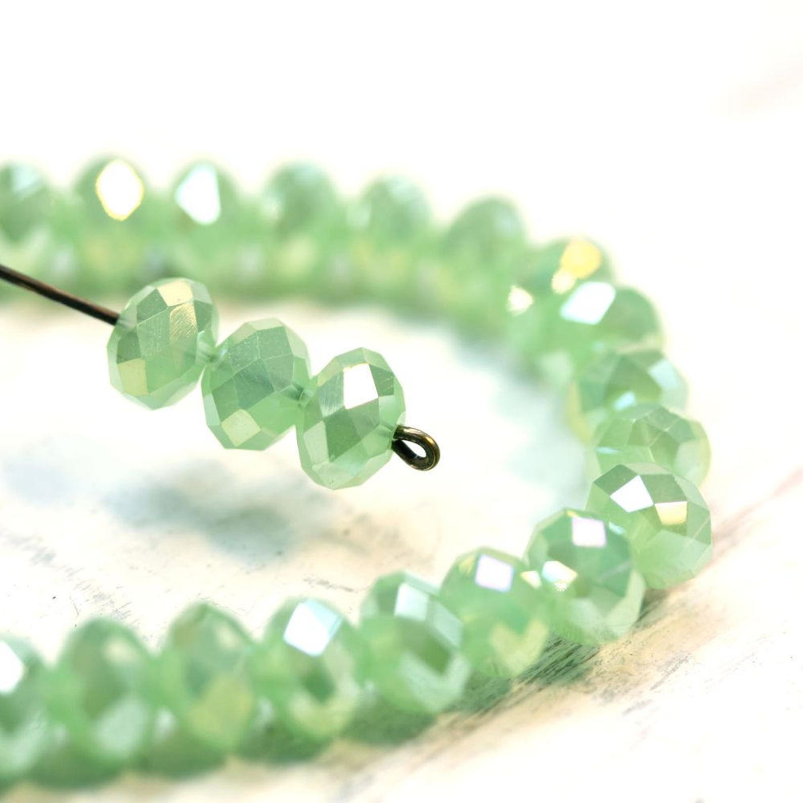 Spring Green AB Crystal Rondelle Beads 8mm 5mm Faceted Glass Etsy 日本
