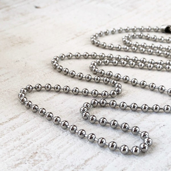 4mm Large Stainless Steel Ball Chain Necklace, 4.0mm Long Finished Silver Alternative Dog Tag Custom Length BallChain