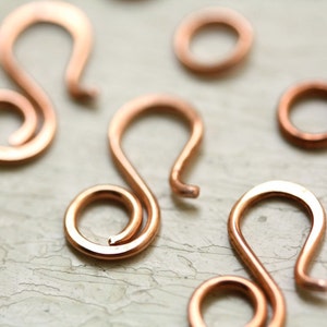 3 Small Copper Clasps, Hook with Jump Ring Handmade Wire Findings, Solid Copper Swirl clasp image 1