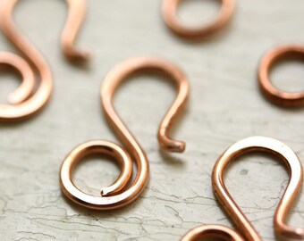 3 Small Copper Clasps, Hook with Jump Ring - Handmade Wire Findings, Solid Copper Swirl clasp