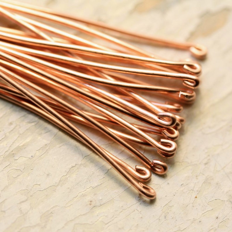 3 Solid Copper Headpins 20g or 22g Handmade Copper Wire Findings, Handcrafted Extra Long Head Pin image 1