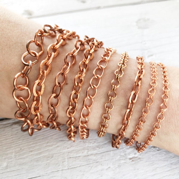 Copper Bracelet Cable Chain, Adjustable Custom Artisan Mens Womens Genuine Copper Anklet, Solid Copper Chain Bracelet
