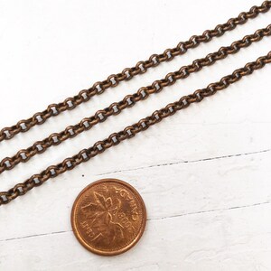 6ft Brass Belcher Chain 3.5mm Rolo Chain, Antiqued Round Links Oxidized 3mm 4mm image 10
