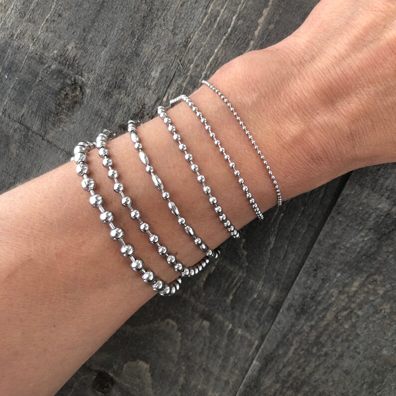 Stainless Steel Ball Chain Bracelet With Connector Shiny Etsy