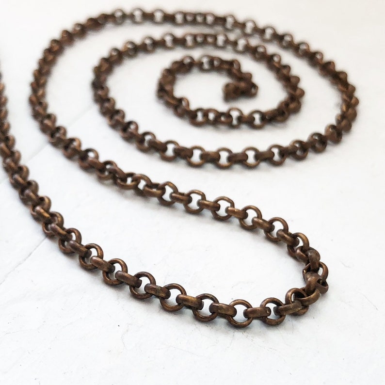 6ft Brass Belcher Chain 3.5mm Rolo Chain, Antiqued Round Links Oxidized 3mm 4mm image 2