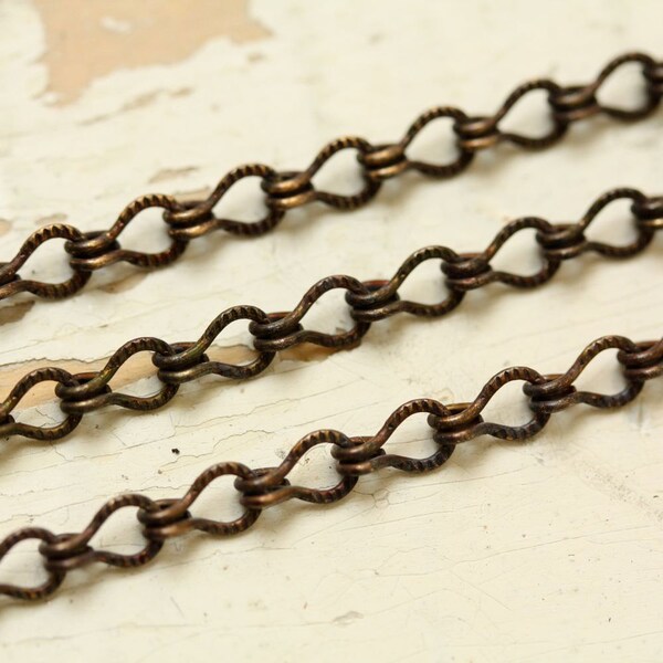 6ft 4mm Etched Ladder Chain Patterned Solid Brass Oxidized Textured Antiqued Brass Chain Medium Link 4x6mm