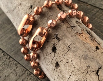 Thick Copper Ball Chain Bracelet, 6mm Bright Genuine Copper Anklet Chain Ball or Faceted BallChain, Mens Strong Bracelet Chain Custom Size