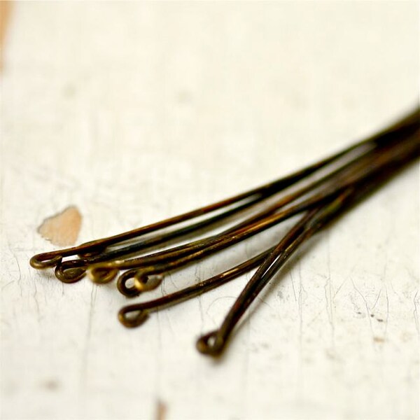 3" Antiqued Brass 22g Headpins, Extra Long, Handmade Oxidized Solid Brass Head Pins - 20 pieces, Findings
