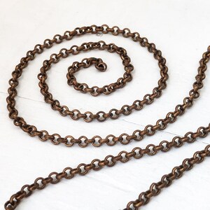 6ft Brass Belcher Chain 3.5mm Rolo Chain, Antiqued Round Links Oxidized 3mm 4mm image 9