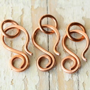 3 Large Solid Copper Clasp Hook with Jump Ring - 14g Hand Forged Genuine Reclaimed Copper Wire Findings