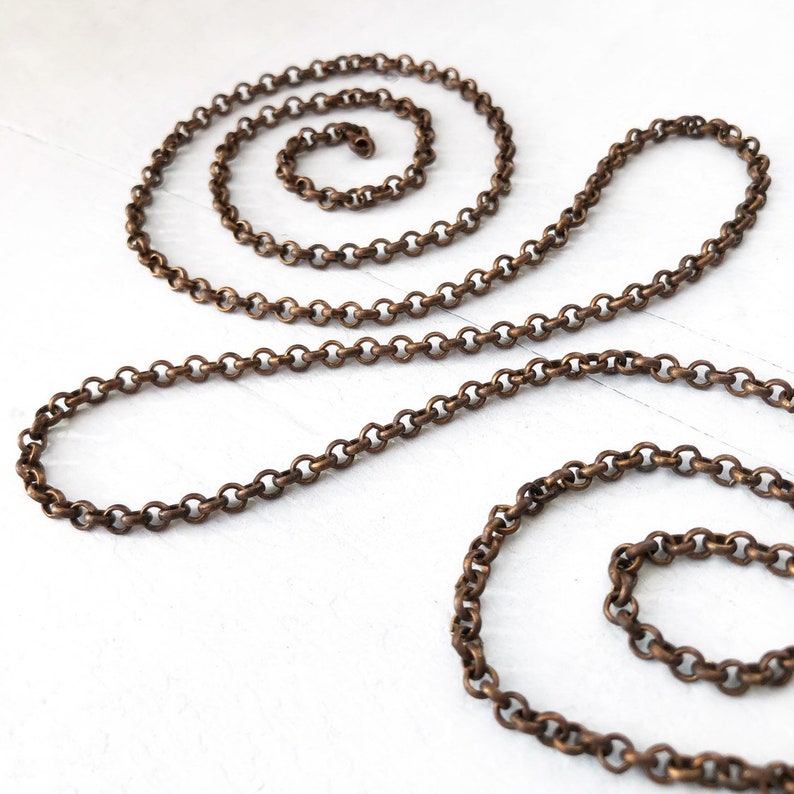 6ft Brass Belcher Chain 3.5mm Rolo Chain, Antiqued Round Links Oxidized 3mm 4mm image 1