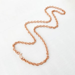 Genuine Copper Textured Necklace Chain, Spiral Pattern Custom Length with Artisan Clasp, Long cable