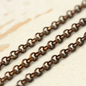 6ft Brass Belcher Chain 3.5mm Rolo Chain, Antiqued Round Links Oxidized 3mm 4mm image 3