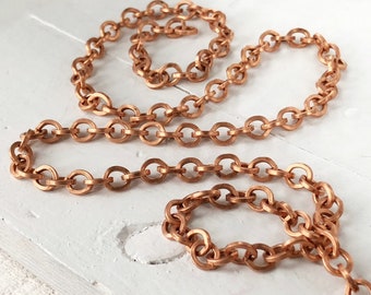 6ft Large Chunky Solid Copper Cable Chain 6mm x 7mm, Square Wire Links Unsoldered, Big Belcher Rollo