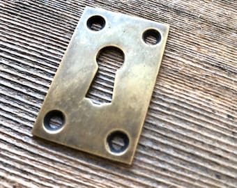 Keyhole Escutcheon, Antique Brass Patina Vintage Rectangle Key Hole
