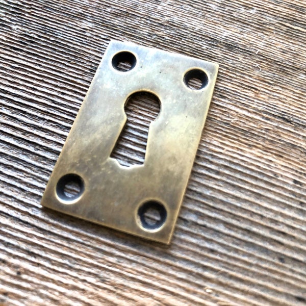 Keyhole Escutcheon, Antique Brass Patina Vintage Rectangle Key Hole