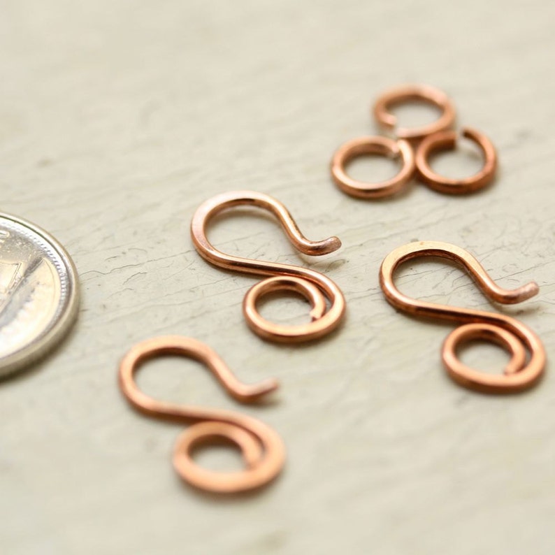 3 Small Copper Clasps, Hook with Jump Ring Handmade Wire Findings, Solid Copper Swirl clasp image 4