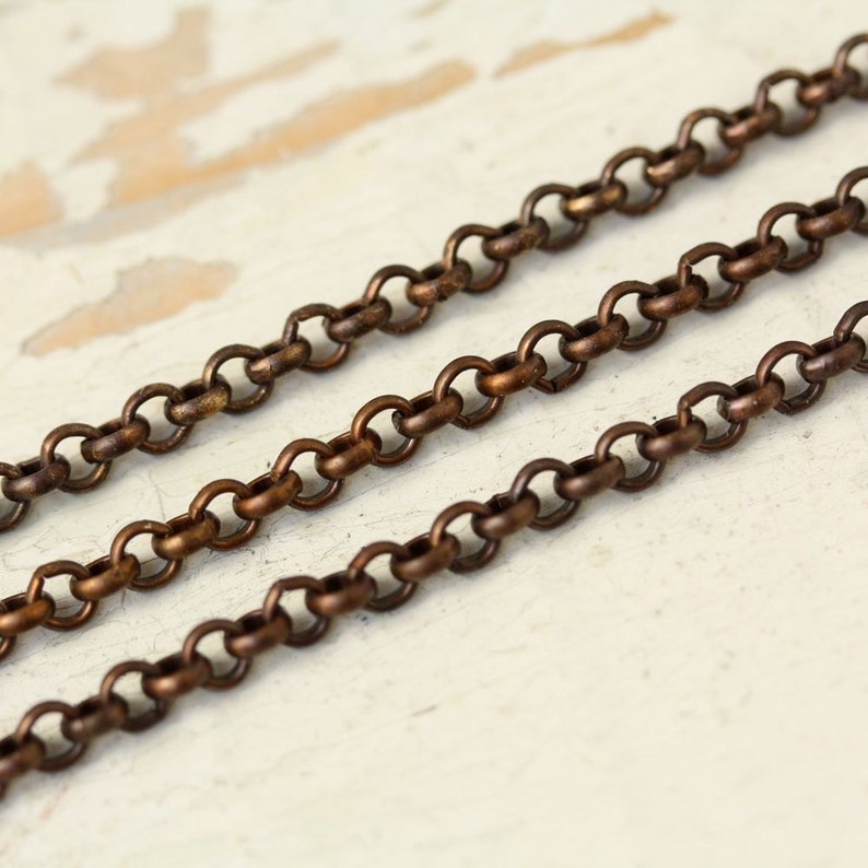 6ft Brass Belcher Chain 3.5mm Rolo Chain, Antiqued Round Links Oxidized 3mm 4mm image 8