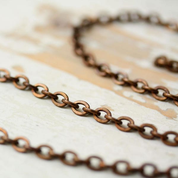 6ft 5mm x 6mm Flat Oval Antiqued Brass Cable Chain Oxydized Patina Flattened Link