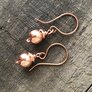 Simple Pure Copper Ball Earrings 8mm Bright Round Copper Drops Handmade Lightweight Minimal Raw Copper Earring Wire Wrapped Hollow Bead Etsy