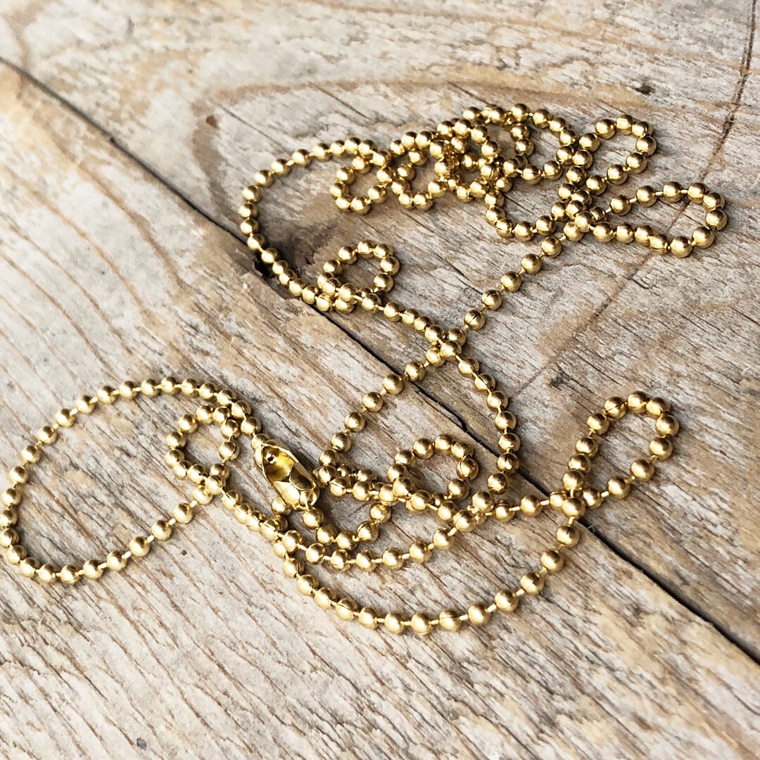 Gold Solid Brass Ball Chain Necklace 1.8mm Beaded Chain With End