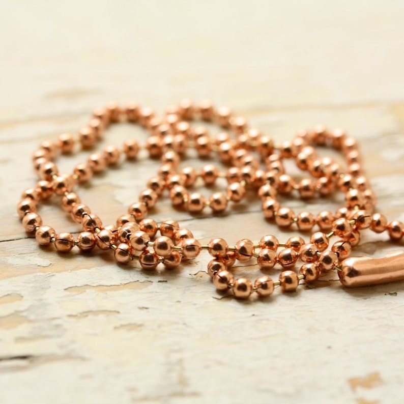 2.4mm Solid Copper Ball Chain Necklace with End Connector, Long or Choker Bright Copper Necklace 14 16 18 20 22 24 26 28 30 32 34 36 inch image 3