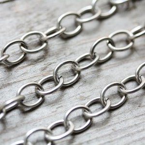 6ft Shiny Large Round-ish Link Stainless Steel Chain 9mm x 11mm Cable Chain, 16g Unsoldered, Strong