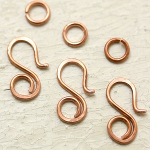3 Small Copper Clasps, Hook with Jump Ring Handmade Wire Findings, Solid Copper Swirl clasp image 5