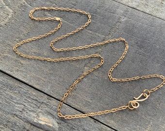 Fine Necklace Gold Solid Brass 1.8mm x 2.8mm Skinny Peanut Chain, Thin Cable with Artisan Clasp, Dainty yet Strong