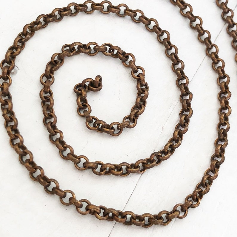 6ft Brass Belcher Chain 3.5mm Rolo Chain, Antiqued Round Links Oxidized 3mm 4mm image 7