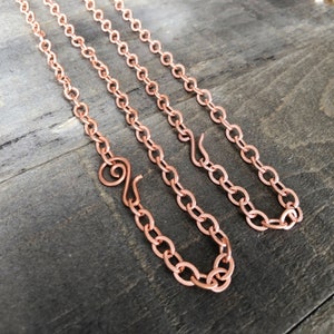 Genuine Copper Necklace Large Link Patterned Chain, Adjustable Etched Cable Custom Length with Handmade Clasp, Textured 6mm