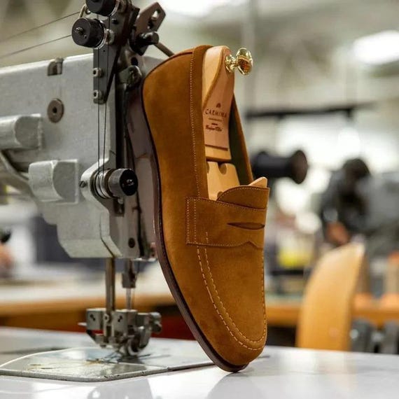 Handcrafted Men's Penny Loafers in Tan Suede – Carmina Shoemaker Luxury Dress Shoes