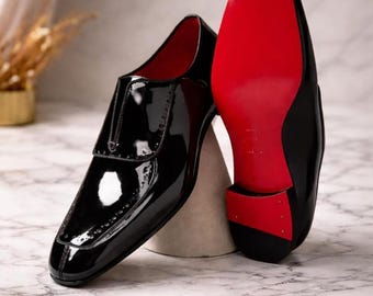 Black Patent Leather Oxford Shoes with Red Sole – Men’s Formal Dress Shoes