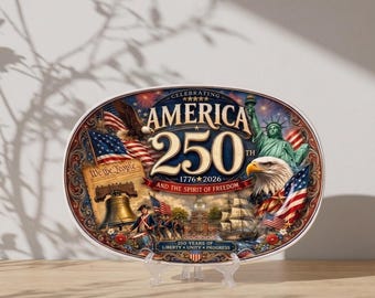 Plato conmemorativo Espíritu de la Libertad, decoración patriótica estilo pintura al óleo vintage, plato coleccionable del histórico Independence Hall.