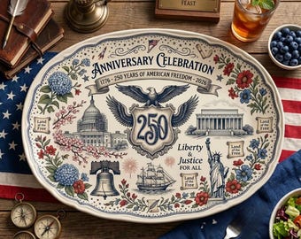America 250th Anniversary Platter, Vintage Patriotic Table Centerpiece