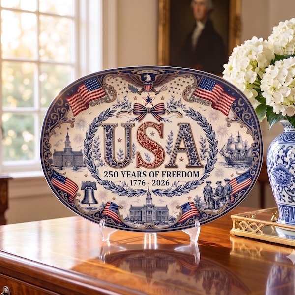 Piatto decorativo per il 250° anniversario degli Stati Uniti, piatto commemorativo del quinquennio 1776-2026, decorazione storica patriottica per la casa.