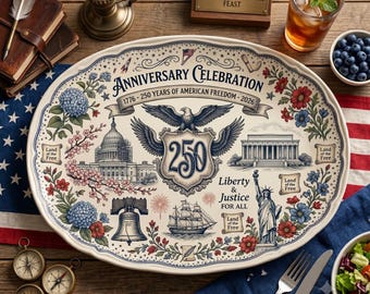 Piatto in ceramica per il 250° anniversario dell'America, centrotavola patriottico vintage